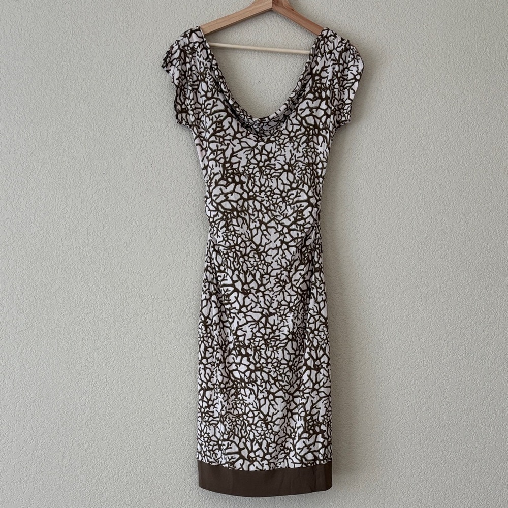 Diane von Furstenberg Silk Wrap Dress,Abstract Print,Flutter Sleeves,Boat Neck